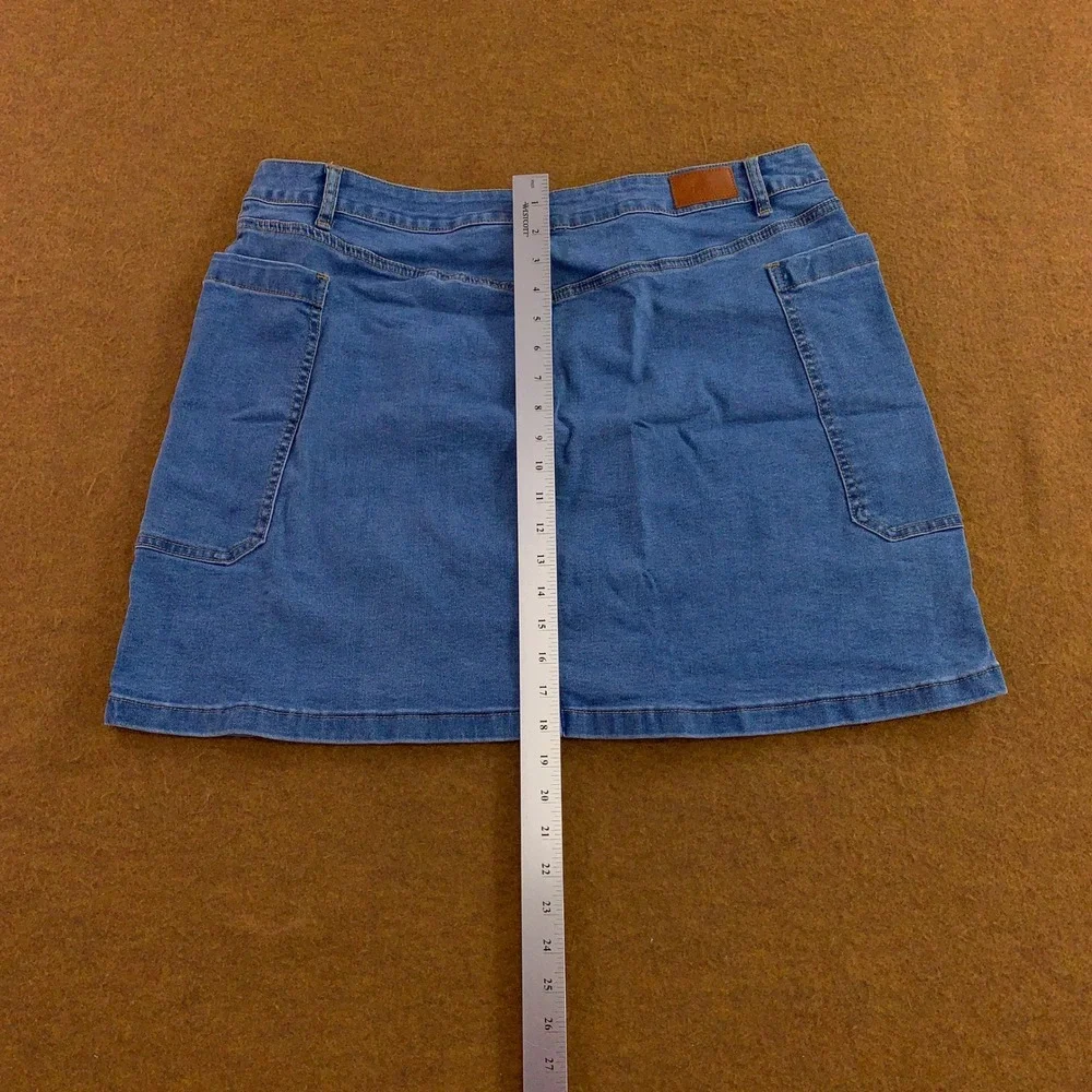 Sidefeel Womens 2XL Blue Stretch Denim Patch Pocket Mini Skirt New